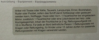 Ausrüstung des Fahrschulbootes